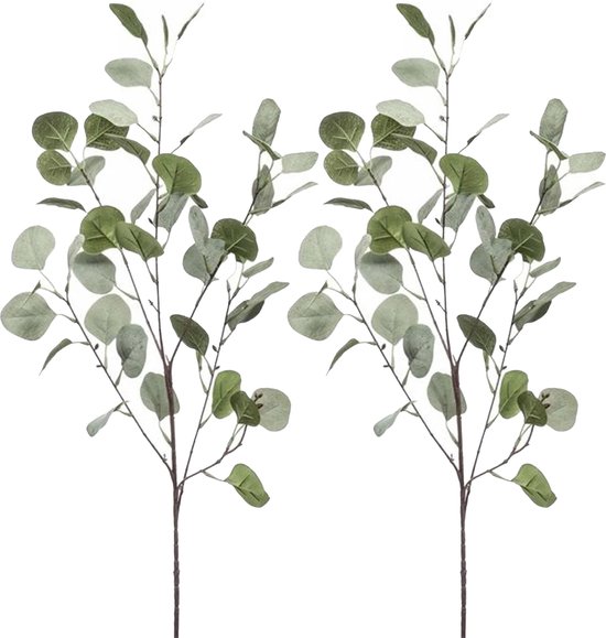 Emerald Kunstbloem Eucalyptus tak - 2x - 87 cm - groen - losse steel - Kunst zijdebloemen
