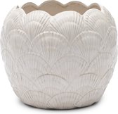 Riviera Maison Bloemenpot keramiek wit en rond dia 24 cm - Shell pot aardewerk voor binnen plant