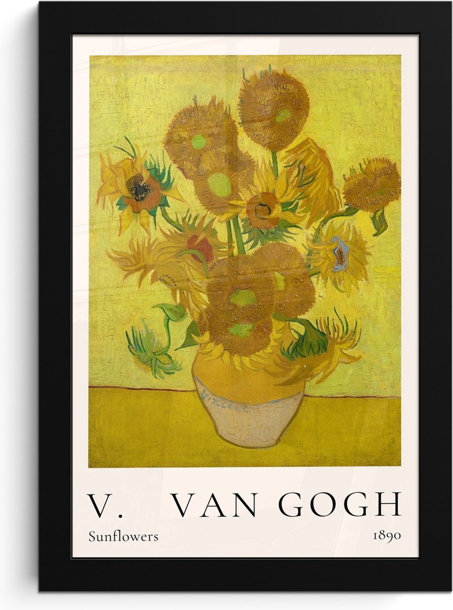 FrameYourWall Poster in lijst - Fotolijst 20x30 cm - Posters - Vincent van Gogh - Sunflowers - Kunst - Oude meesters - Zonnebloemen - Posterlijst zwart - Decoratie - Wanddecoratie woonkamer - Muurdecoratie slaapkamer