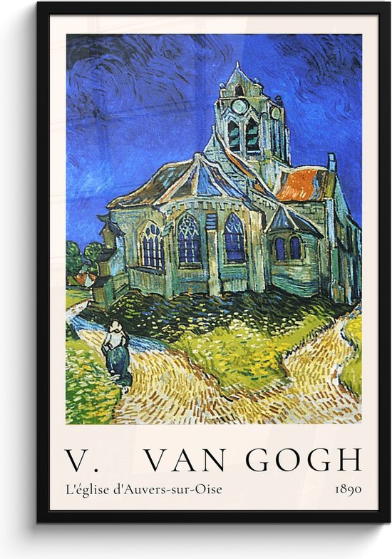Fotolijst inclusief poster - Posterlijst 60x90 cm - Posters - Vincent van Gogh - L'église d'Auvers-sur-Oise - Kunst - Oude meesters - Foto in lijst decoratie - Wanddecoratie woonkamer - Muurdecoratie slaapkamer