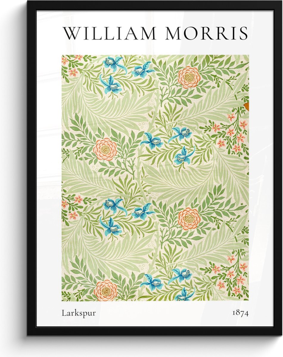 FrameYourWall Poster in lijst - Fotolijst 60x80 cm - Posters - William Morris - Larkspur - Abstract - Natuur - Posterlijst zwart - Decoratie - Wanddecoratie woonkamer - Muurdecoratie slaapkamer