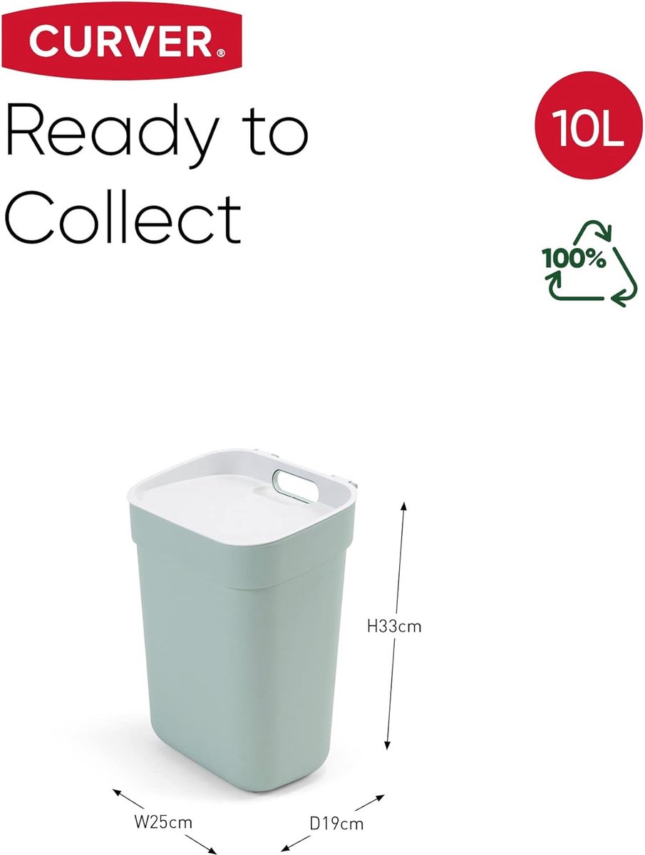 Goedkoopste Klaar om te verzamelen 10L sorteercontainer – Ideaal onder de gootsteen – Met muurbevestiging voor muur of deur – Keuken, badkamer, wasruimte – 100 gerecycled – Groen