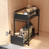 2 Tier Multi-Purpose Under Sink Organizer - Onder wastafel rek voor keukenwerkblad, eetkamer, badkamer, kantoor desktop - zwart (40 x 23 x 36 cm)