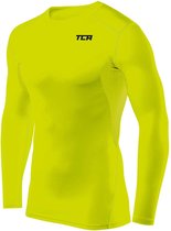 TCA Mannen HyperFusion Compressie Basislaag Top Lange Mouw Ondershirt - Crew Hals - Fel Groen, L