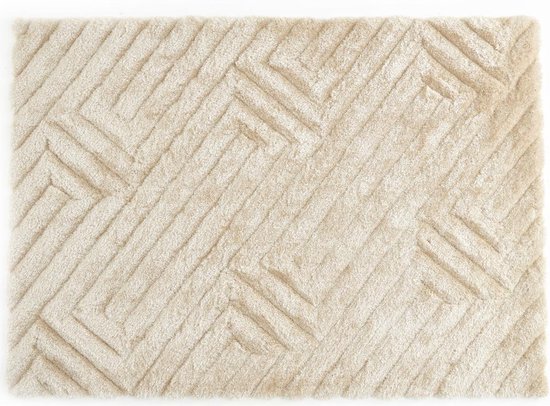 OZAIA Shaggy hoogpolig vloerkleed in reliëf - 160 x 230 cm - Gebroken wit - MAZE L 230 cm x H 4 cm x D 160 cm