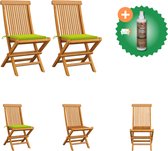 vidaXL Chaises de jardin 2 pcs avec coussins vert vif Chaise de jardin en bois de teck massif avec nettoyant et rafraîchisseur pour bois