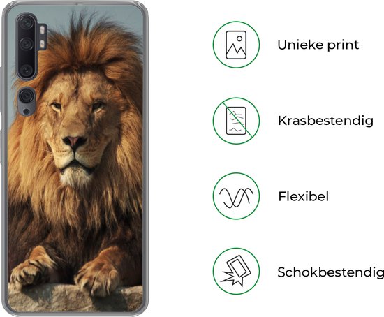 Convient pour coque Xiaomi Mi Note 10 Pro - Lion - Rocher - Portrait - Coque de téléphone en Siliconen