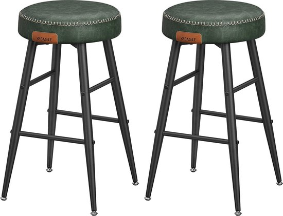 EKHO Collection Tabouret de bar, lot de 2, chaise de bar, chaise de cuisine, cuir artificiel, hauteur 63 cm, pour cuisine, salle à manger, montage facile, vert forêt