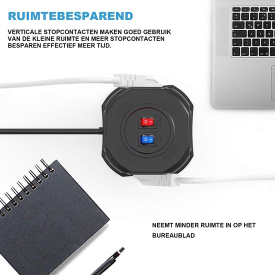 Stekkerdoos - Voor Op Het Bureau met 2 Stopcontacten - 2 USB-Poorten en