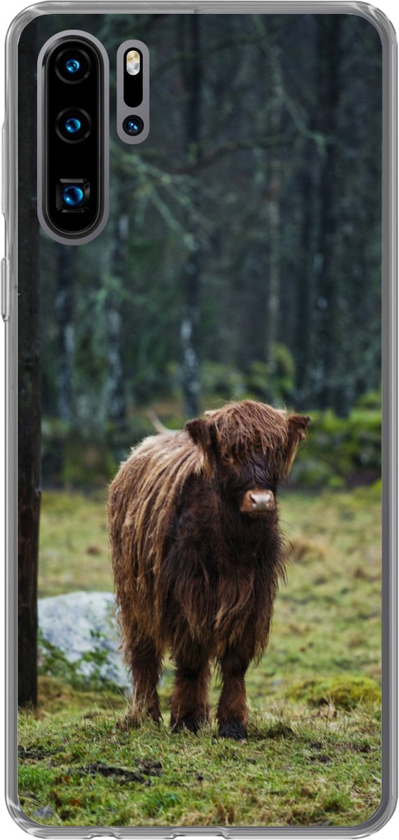 Telefoonhoesje Geschikt voor Huawei P30 Pro hoesje - Schotse Hooglander - Bos - Mos - Siliconen Telefoonhoesje Telefoonhoesje