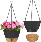 Hangende plantenbakken, set van 2, met een diameter van 25 cm, voorzien van hangende drainage, grote bloempot voor buiten, decoratie voor tuin, balkon, woonkamer (donkergrijs)