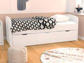 Bed LOUANE met 2 lades en 1 opbergruimte - 90 x 190 cm - Wit L 192.5 cm x H 75 cm x D 94.6 cm