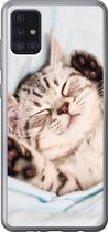 Geschikt voor Samsung Galaxy A52 5G hoesje - Kitten - Grappig - Bed - Kinderen - Jongens - Meisjes - Kids - Siliconen Telefoonhoesje