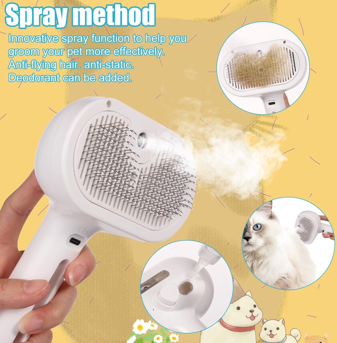 Brosse à vapeur pour chat et chien avec Bouton et laser Bleu