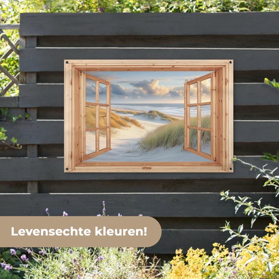 MuchoWow Tuinposter 120x80cm Doorkijk Strand Zee Duinen Zand | Leen Bakker