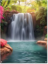Tuinposter waterval - Tuindecoratie jungle - 90x120 cm - Wanddecoratie voor buiten - Schutting decoratie natuur - Buitenposter - Schuttingdoek - Tuindoeken - Tuin doek - Balkon poster