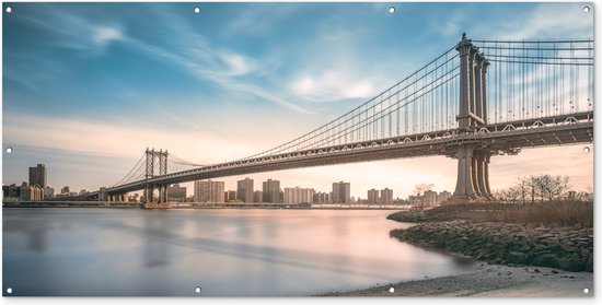 Schuttingposter New York - Rivier - Bridge - 200x100 cm - Tuindoek