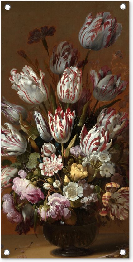 Tuinposter Kunst - Bloemen - Stilleven - Oude meesters - Vintage - 40x80 cm - Wanddecoratie Buiten - Tuinposter - Tuindoek - Schuttingposter - Tuinschilderij