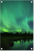 Tuindecoratie Noorderlicht - Bomen - Water - Alaska - 40x60 cm - Tuinposter - Tuindoek - Buitenposter