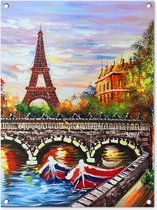 Tuinschilderij Schilderij - Olieverf - Eiffeltoren - Parijs - Water - 60x80 cm - Tuinposter - Tuindoek - Buitenposter
