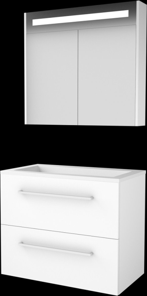 Basic Premium 46 badmeubelset met spiegelkast met geïntegreerde LED verlichting, wastafelonderkast met grepen, 2 lades en acryl wastafel zonder
