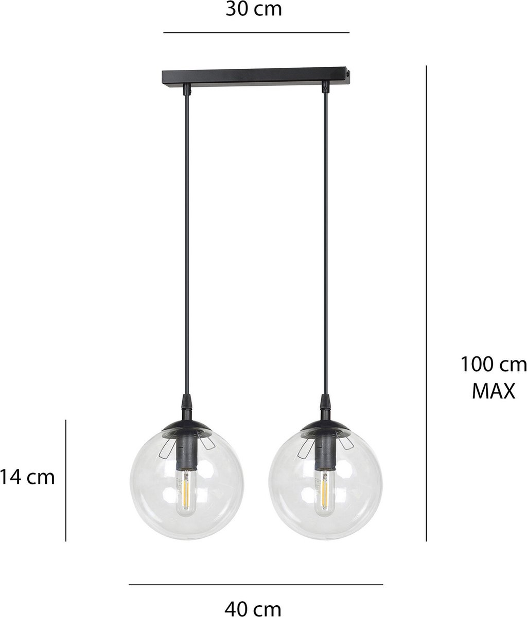 Emibig Billund zwarte hanglamp dubbel met transparante bol 14 cm voor lamp E14 - Perfect voor een stijlvolle verlichting in uw interieur