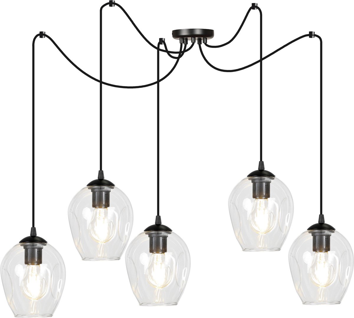 Emibig Malmo transparante 5x E27 pendel decentraliseerbaar - Perfecte verlichting voor elke ruimte