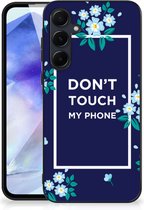Leuk TPU Back Case Geschikt voor Samsung Galaxy A55 Telefoon Hoesje met Zwarte rand Flowers Blue Don't Touch My Phone