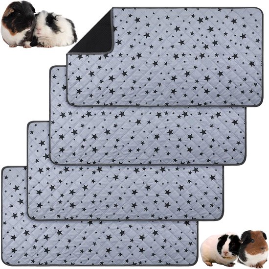 4 stuks cavia's kooi inlegzolen fleece cavia's strooisel absorberend cavia's PIPI pads herbruikbare antislip cavia's mat met sterpatroon (61 x 119 cm)