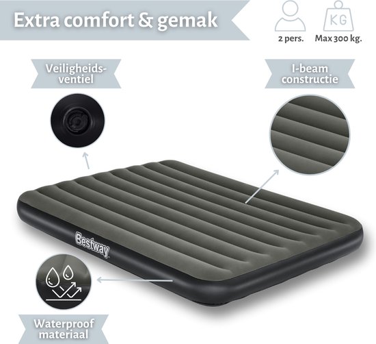 Bestway luchtbed - 2-Persoons - 152 x 203 x 25 cm - Groen - Inclusief Hoeslaken - Pomp en Reparatieset van Bestway — afbeelding 5