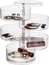 SHOP YOLO-Sieradendoosje met 5 niveaus-360 graden draaibaar-sieraden kistje met deksel-voor ringen-oorbellen- halskettingen-ronde vorm