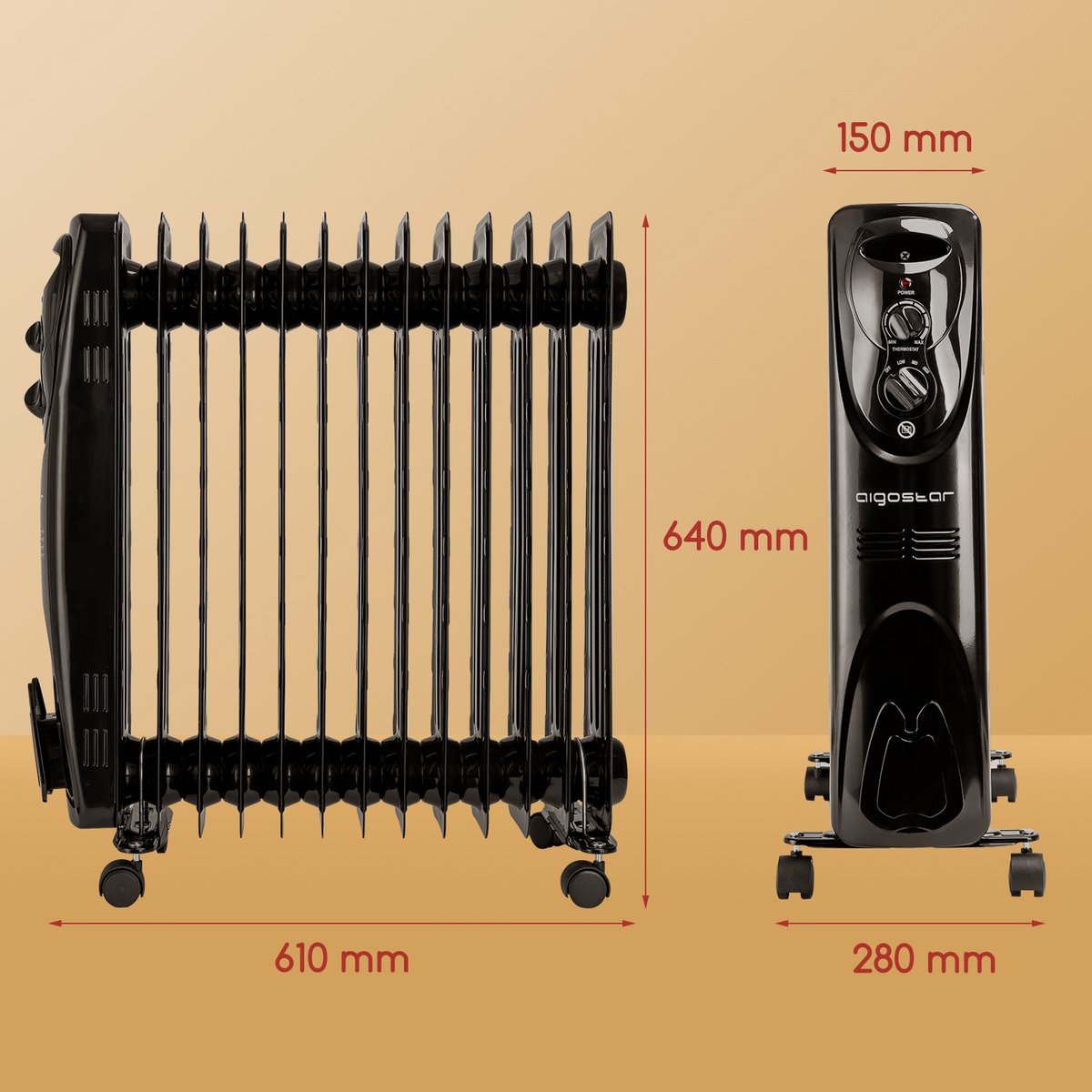 Aigostar Black Forest 33JIF – Oliegevulde radiator - Olieradiator - 3 Standen - 2500 Watt - Elektrische kachel - Zwart – foto 8