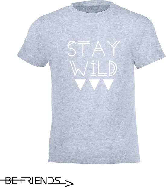 Be Friends T-Shirt - Stay wild - Kinderen - Licht blauw - Maat 12 jaar