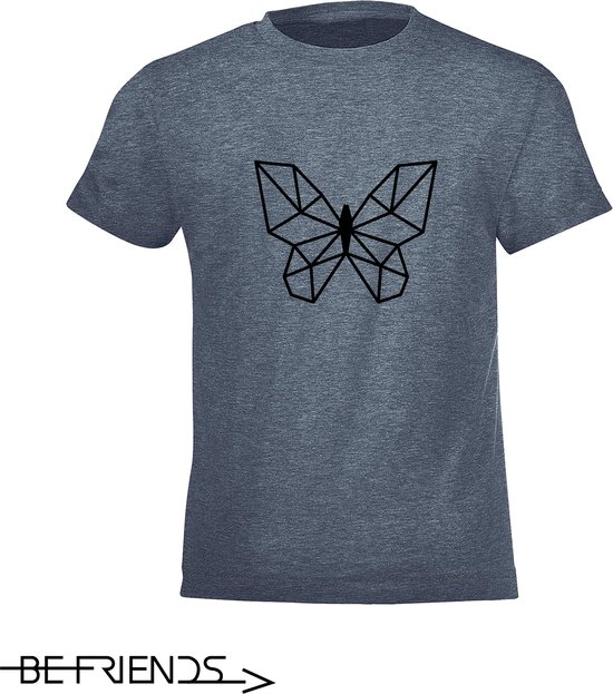 Be Friends T-Shirt - Vlinder - Kinderen - Denim - Maat 8 jaar