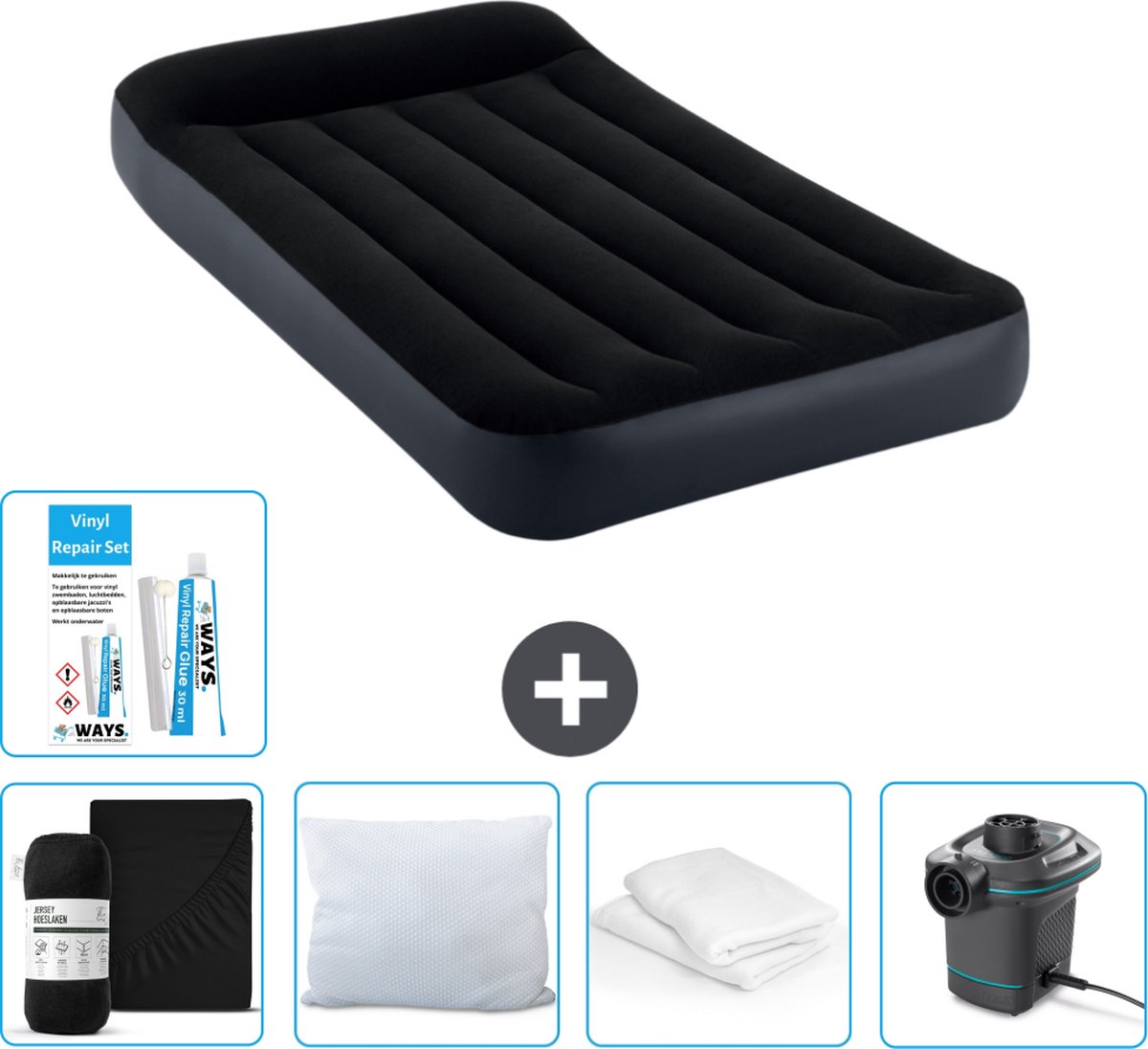 Intex Luchtbed - 1-Persoons - 99 x 191 x 25 cm - Donkerblauw - Inclusief Accessoires CB6