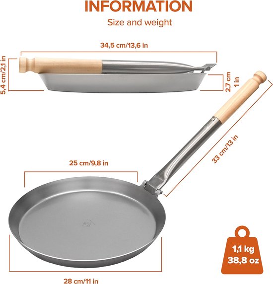 Stabilotherm Jägerpfanne XL mit Holz Klappgriff | zum Outdoor kochen & braten über offenem Feuer oder Grill | Eisenpfanne Gusspfanne Gusseisen
