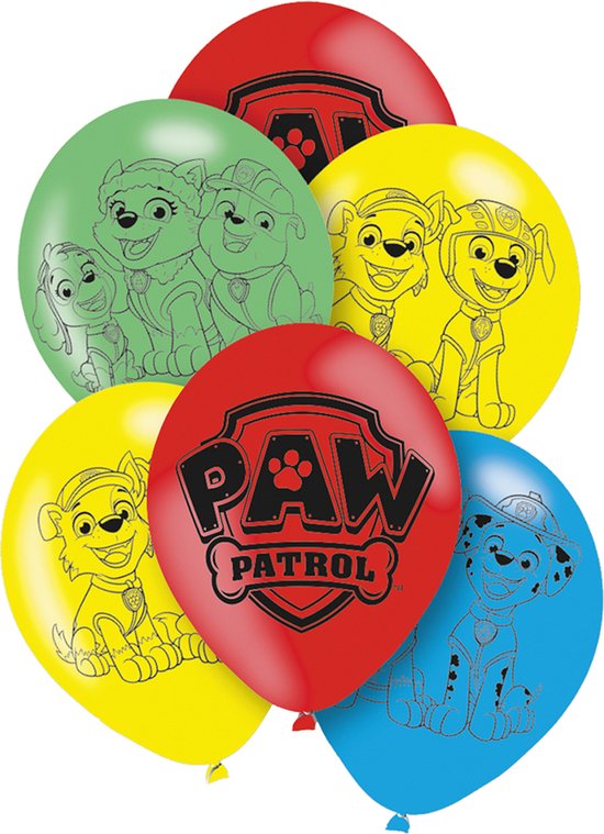 Paw Patrol ballonnen - 6x stuks - multi color - 28 cm - kinderfeestje - thema