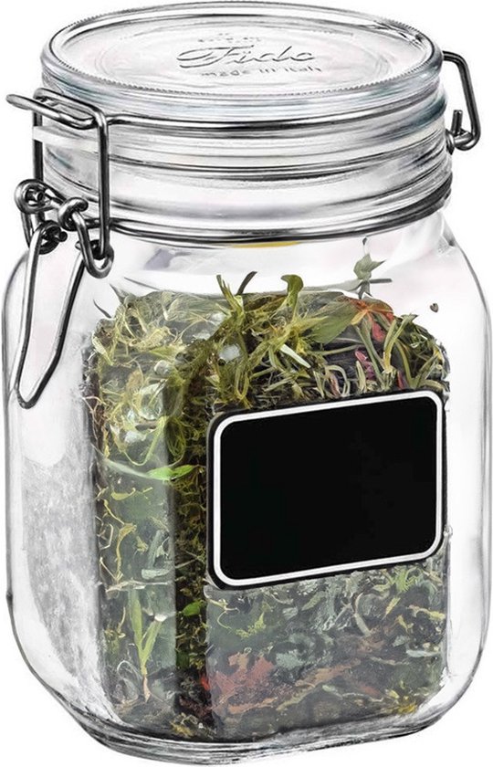 Bormioli Rocco Voorraad/weckpot - glas - transparant - krijtplaatje - 16 x 10,6 cm - 1 L