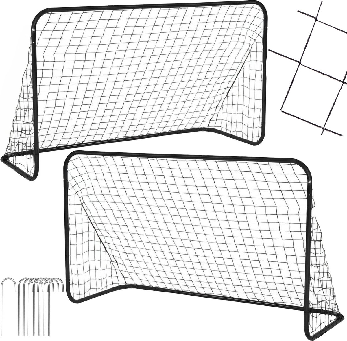 Springos Voetbaldoel | Staal | Voetbal | Trainen | Draagbaar | Set van 2 | Bevestigingsharingen | 188 x 122 x 61 | Zwart