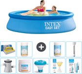 Intex Rond Opblaasbaar Easy Set Zwembad - 244 x 61 cm - Blauw - Inclusief Pomp Chloor - Chloordrijver - Testrips - Reparatiesetje - Scrubborstel - PH-waarde - PH-waarde - Thermometer