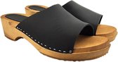 Houten sandalen met nubuck leren upper - Mat Zwart - maat 43