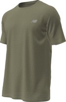 New Balance Heathertech T-Shirt Heren Sportshirt - DARK OLIVINE HEATHER - Maat M