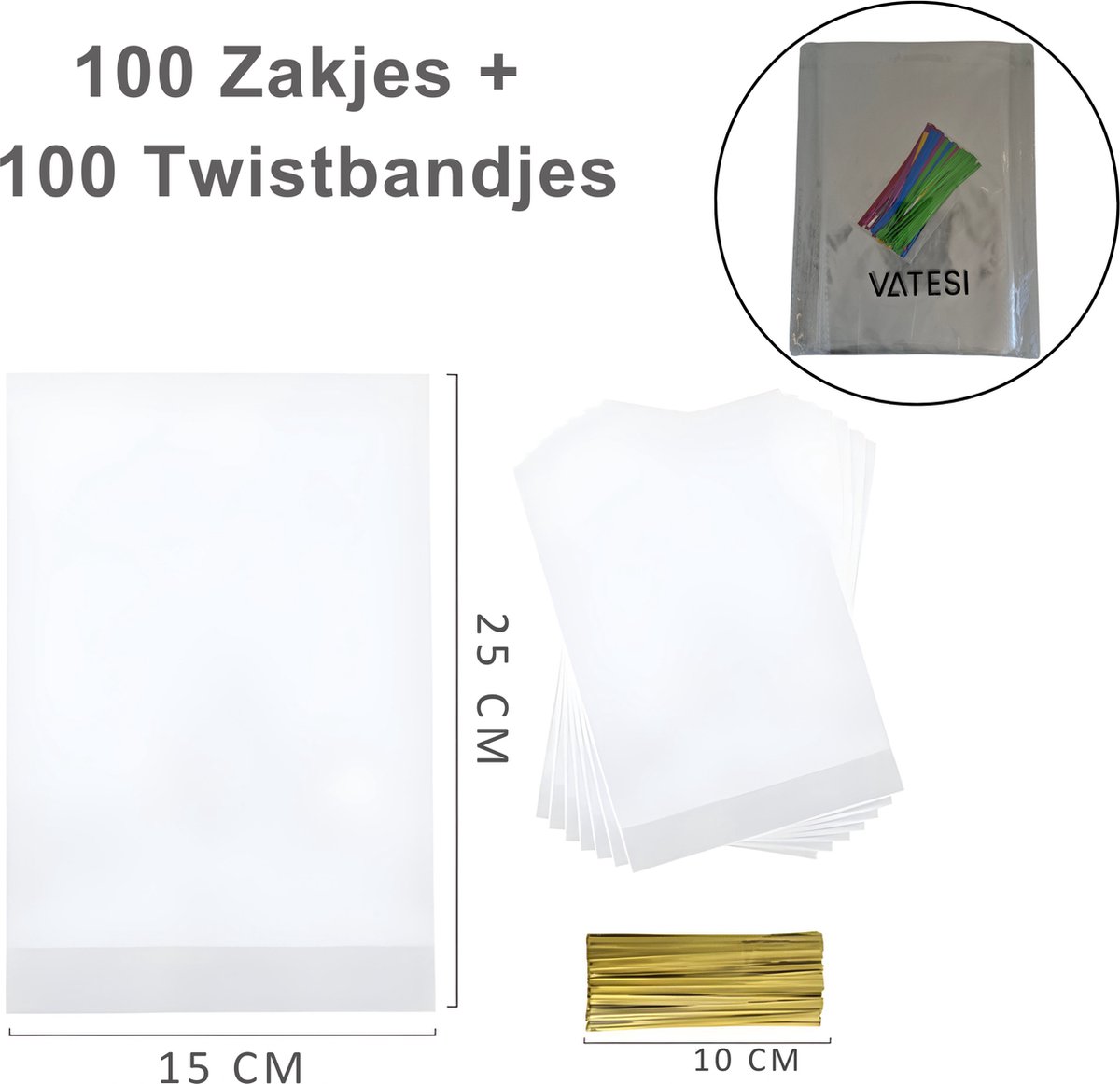 Uitdeelzakjes Transparant - 100 Stuks met Twistbandjes - Traktatie Zakjes Kinderfeestje - Snoepzakjes - Cadeauzakjes - 15 x 25 CM — afbeelding 5