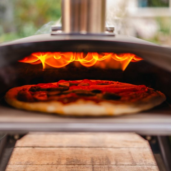 LIVIN' Pizzaoven Pellet - Pizzaovens voor buiten - 12" Pizzaoven - Pizza oven buiten - Pellet Pizza oven - Pizzaoven voor buiten - Pizza Oven Houtgestookte - Pizza Oven Tuin - Inclusief Thermometer - Draagbaar - 55*36*27 CM - RVS - Zwart