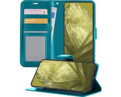 Hoesje - Met Pasjeshouder - Geschikt voor Google Pixel 8a - Luxe Bookcase Portemonee - Flip Case - Kunstleer Book Case - Flipcase - Book Cover - Walletcase - Portemonneehoes - Telefoonhoesjes - Turquoise