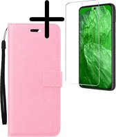 Hoes Geschikt voor Google Pixel 8a Hoesje Bookcase Hoes Flip Case Book Cover Met Screenprotector - Hoesje Geschikt voor Google Pixel 8a Hoes Book Case Hoesje - Lichtroze