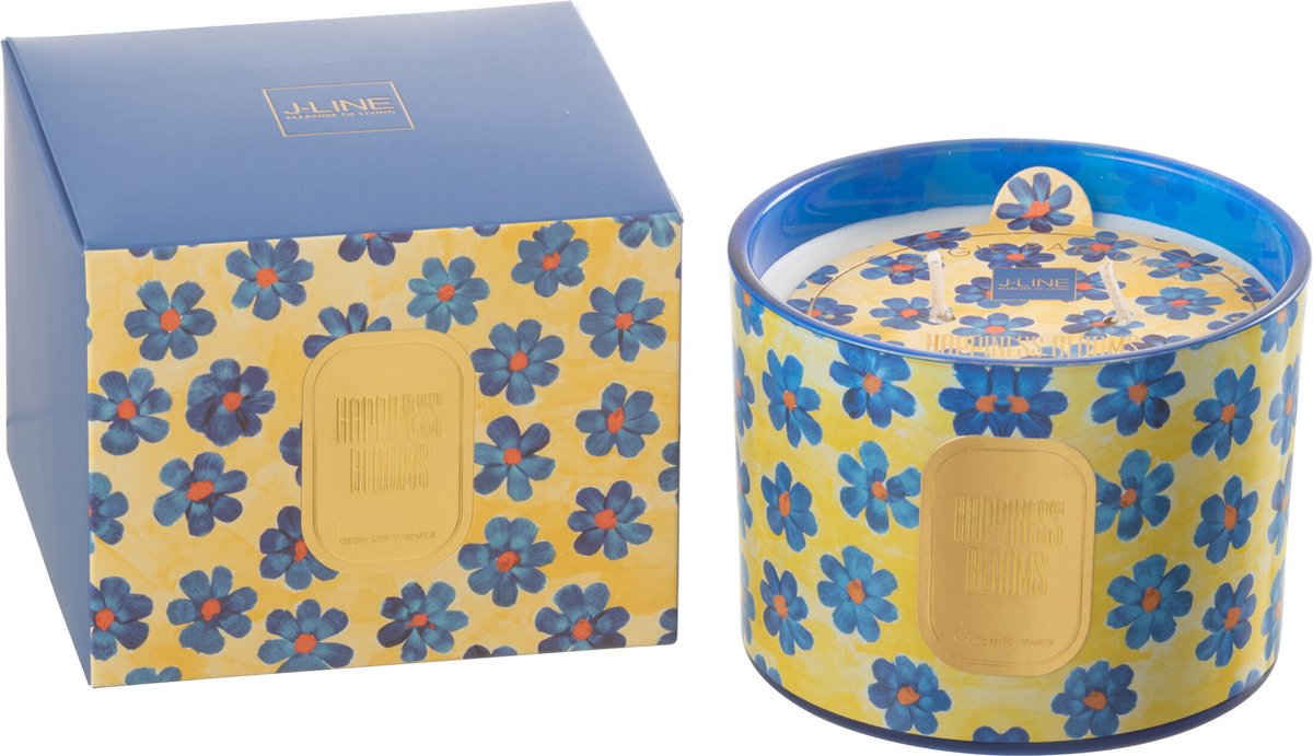 J-Line geurkaars Hapiness Blooms - White Musk Violet - blauw/geel - small - 30U Multi