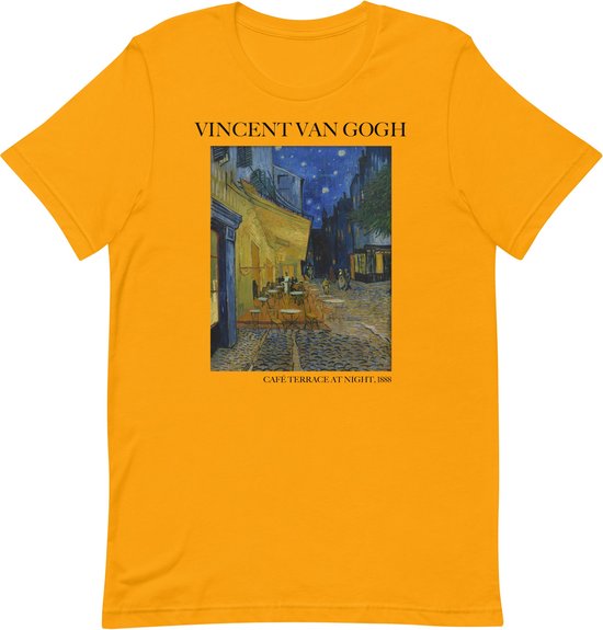 Vincent van Gogh 'Terras bij Nacht' ("Café Terrace at Night") Beroemd Schilderij T-Shirt | Unisex Klassiek Kunst T-shirt | Goud | XL