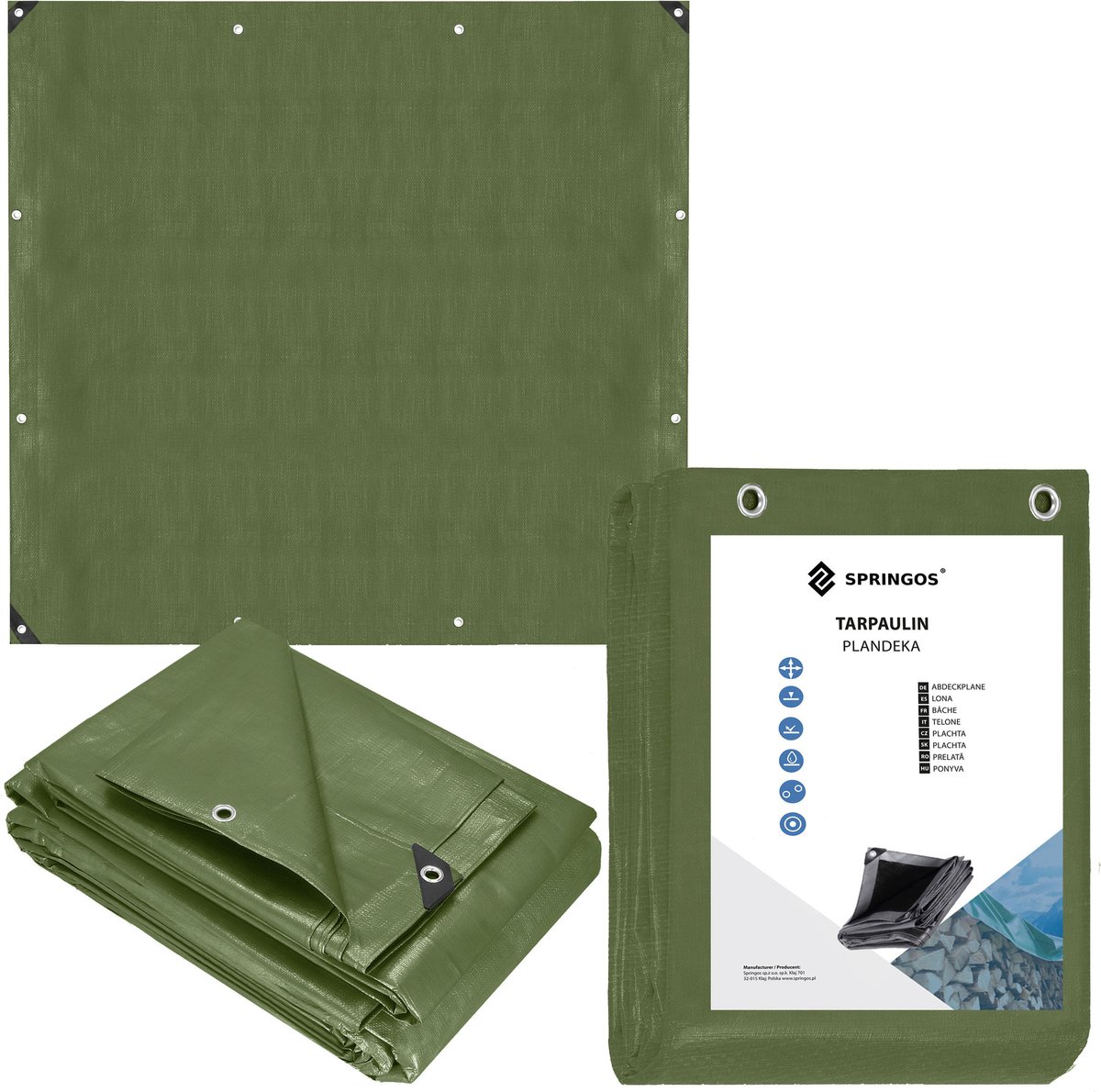 Springos Afdekzeil | Dekzeil | Zeildoek | Waterdicht | PVC | 4 x 4 m | 120 g/m2 | Groen