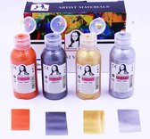 Südor Kit de peinture acrylique métallisée - 4 couleurs - 100 ml - or, argent, cuivre et argent antique - convient pour le papier, la toile, le bois, la pierre, le tissu, le métal, le moulage, etc. 4 x 100 ml (métallisé)